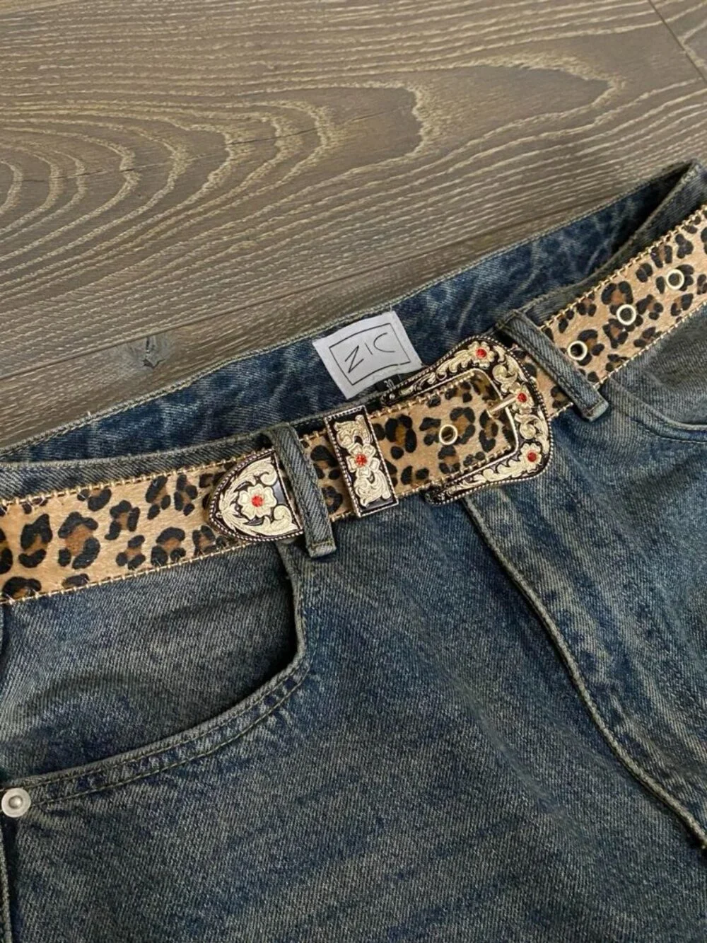 Brown Leopard Print Fur Western Ruby Belt